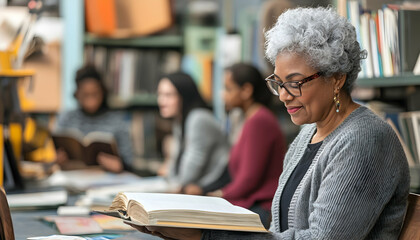 Dedicated adult learners of varying ages and professions engage in lifelong learning and literacy classes, enhancing skills through vocational training and continuing education courses