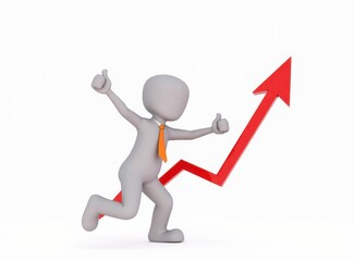 3d man red arrow success chart on white background.