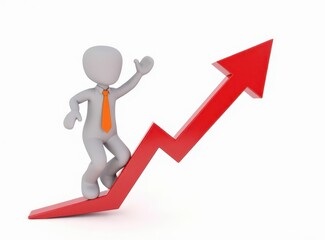 3d man red arrow success chart on white background.
