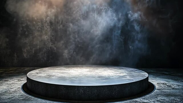 Circular platform in a mysterious, smoky environment with dramatic lighting effects