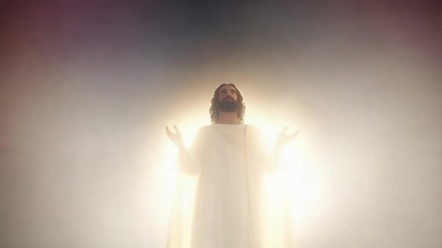 Jes&uacute;s flotando en el aire resplando en el fondo