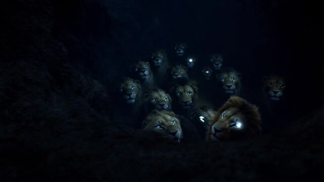 Cueva de Leones con ojos brillantes
