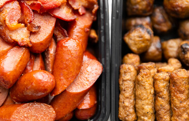 sausage with meat and beef ham for bar-b-q bbq, food and drink party meal