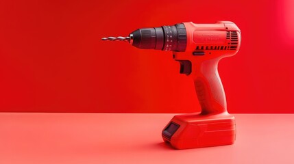 A modern cordless drilling machine against a gradient red and orange background, showcasing its ergonomic design.