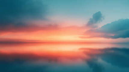 Fototapeta premium serene sunset over calm waters, with vibrant colors reflecting beautifully.