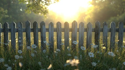 Tranquil Sunrise Behind a Wooden Fence