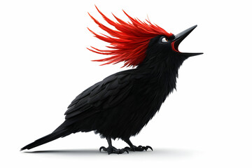 Fototapeta premium Stylized Black Bird with Vibrant Red Crest in Celebratory Pose