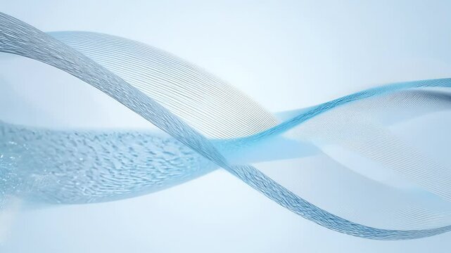 Abstract flowing waves in soft blue tones creating a serene and tranquil atmosphere. The gentle curves and lines evoke a sense of movement and fluidity against a light background.