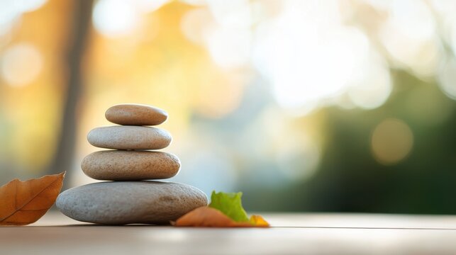 Mindful moments with stacked stones in a serene autumn setting