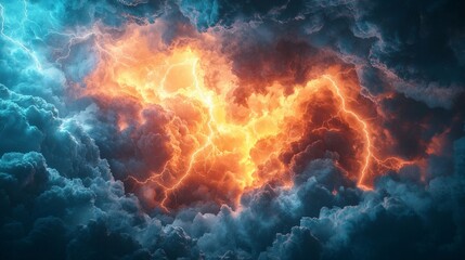 Dramatic Skies with Lightning and Fiery Clouds