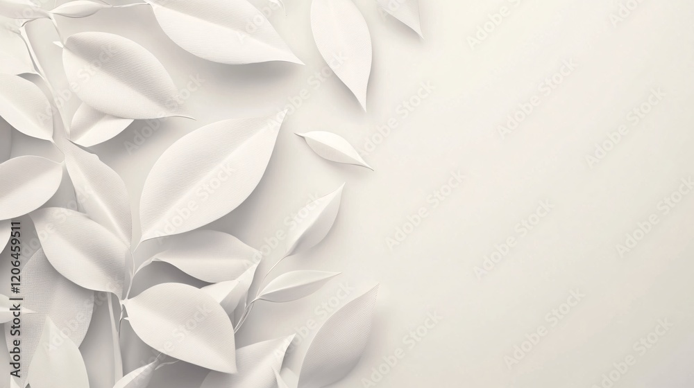 Poster White minimalist paper leaves creating a natural frame on empty background