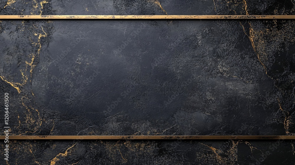 Poster black marble background with gold lines creating a frame