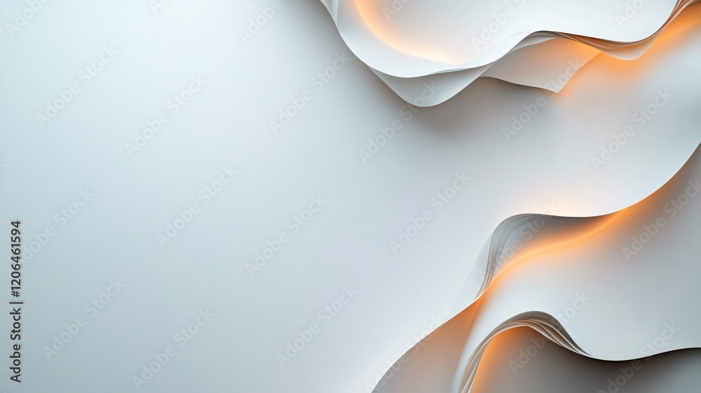 Poster abstract white wavy paper background with orange lights creating a modern and elegant design