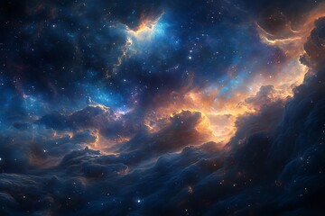 Fototapeta premium A vibrant cosmic scene with clouds and stars in deep space.