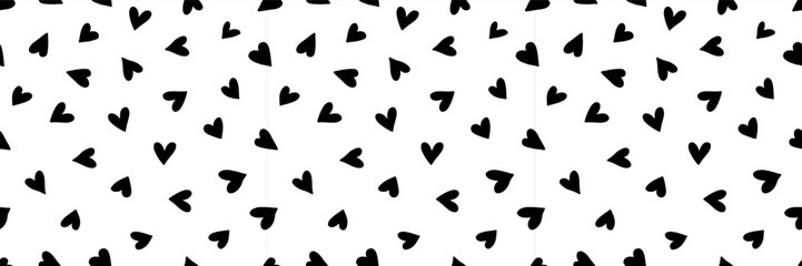 Seamless pattern with doodle hearts in black and white. The charming hand-drawn design adds a playful, romantic touch. Ideal for textiles, gift wrapping, stationery. Minimalistic vector illustration