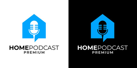 Podcast house logo vector icon design illustration. Podcast logo vector with house and microphone icon symbol design template illustration. Real estate podcast logo.