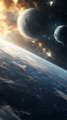 Fototapeta premium A stunning view of Earth with two planets in the background.