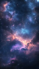 Naklejka premium A vibrant cosmic scene showcasing deep space with colorful nebulae.