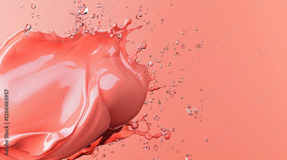 Aufkleber living coral splashing liquid creating bubbles on gradient background