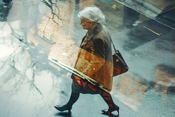 Transparent image of a mature woman walking gracefully, reflecting clarity and individuality.