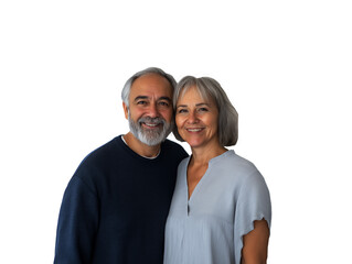 Obraz premium Middle age Caucasian couple embracing and smiling, isolated on white transparent background