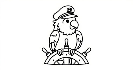 Naklejka premium Parrot Steering a Ship – Nautical Illustration for Children's Books or Fun Educational Projects
