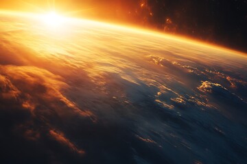 A breathtaking view of Earth from space at sunrise.