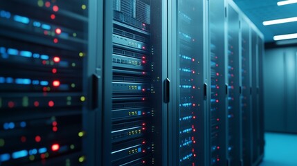 Powerful servers in a data center, the backbone of modern technology servers