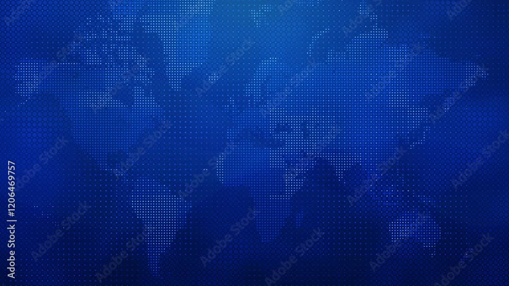 Wall mural abstract world map with glowing halftone dots grid loopable background – blue futuristic earth visua