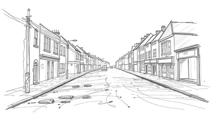 Sketch of a straight street with buildings on both sides.