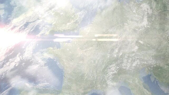 Earth zoom in from space and focus on Champigny sur Marne, France. Background for travel blog or intro. Satellite view. 3D style animation. Images from NASA.