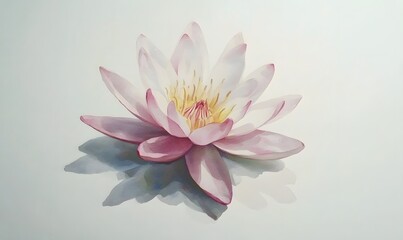 Pink water lily blooms on white background, serenity