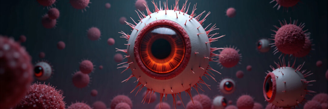 Abstract floating eyeball artwork illustration, background wallpaper for ultra wide screen