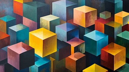 Obraz premium Abstract Colorful Cubes Geometric Painting Artwork