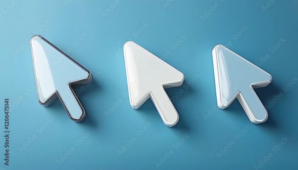Fototapete three stylized cursor icons on a blue background, symbolizing navigation and interaction in digital 
