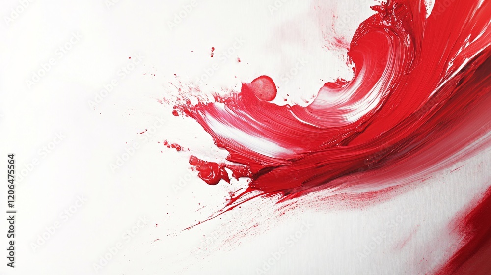 Aufkleber Red acrylic paint splashing on white canvas creating abstract design