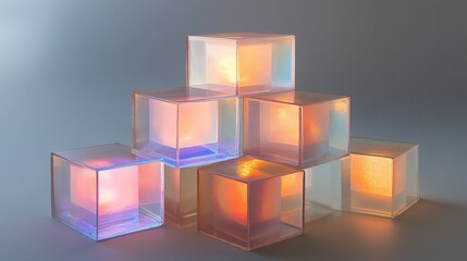 Obraz premium Illuminated Glass Cubes Arranged In A Pyramid Shape