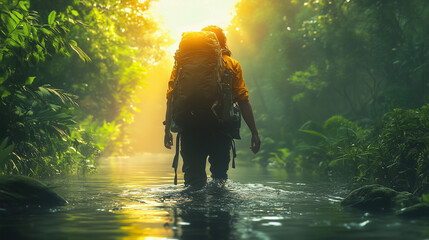 Jungle Hiker's Sunlit Path