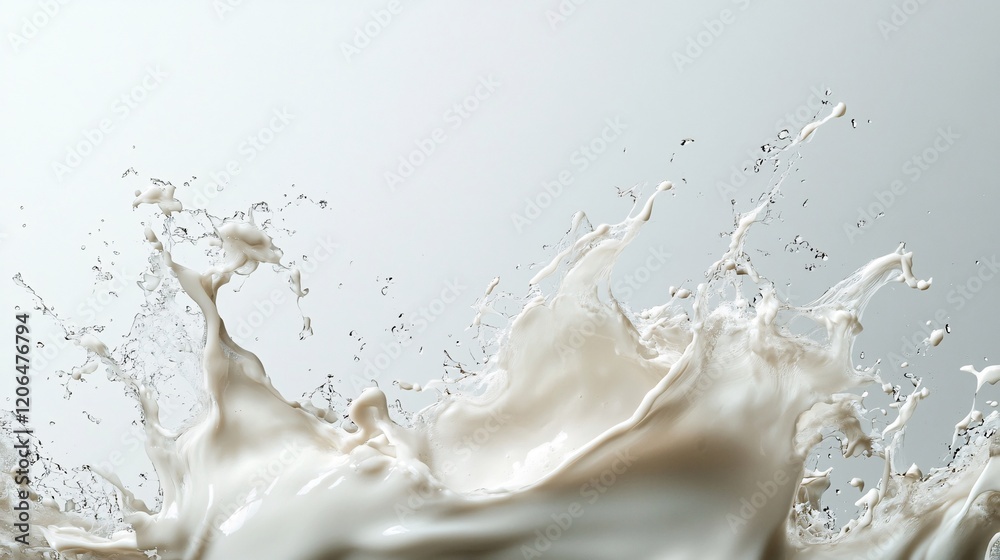 Poster Milk splashing and creating a dynamic liquid sculpture on a smooth background