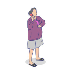 Cute cartoon of a faceless woman holding a cellphone