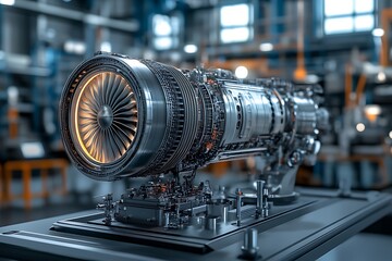 Fototapeta premium Detailed jet engine model showcasing advanced engineering design.