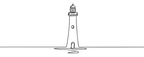 Continuous line drawing of lighthouse tower. one line drawing of beach lighthouse. beach traffic marker lighthouse .single line vector illustration
