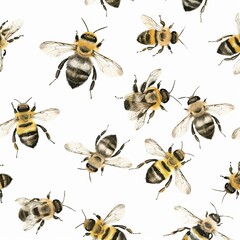 Baby bee pattern on white background