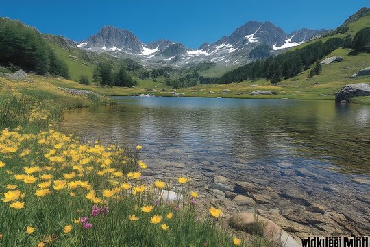 Mountain lake wildflowers summer scenic travel