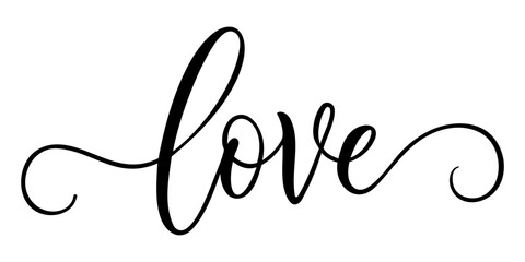 Calligraphic lettering inscription - love on white background