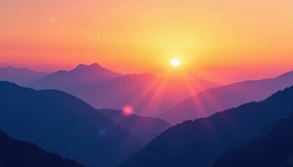 Obraz premium Gradient sky at sunset fades into misty mountains, landscape, abstract, yellow