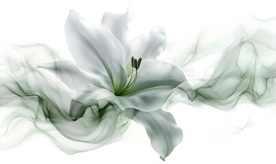 White lily flower, smoke, abstract, white background, design, serenity