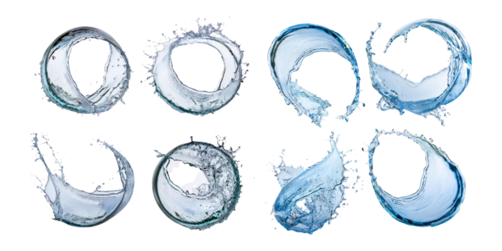 Water Splash Elements for Design Projects, PNG set collection, isolated on transparent background