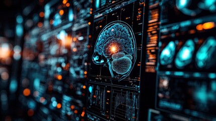 Human Brain Network Visualization Futuristic Digital Medical Data Analysis