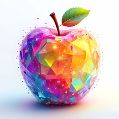 A Vibrant and Colorful Geometric Apple with a Leaf - A Beautifully Crafted 3D Rendered Image